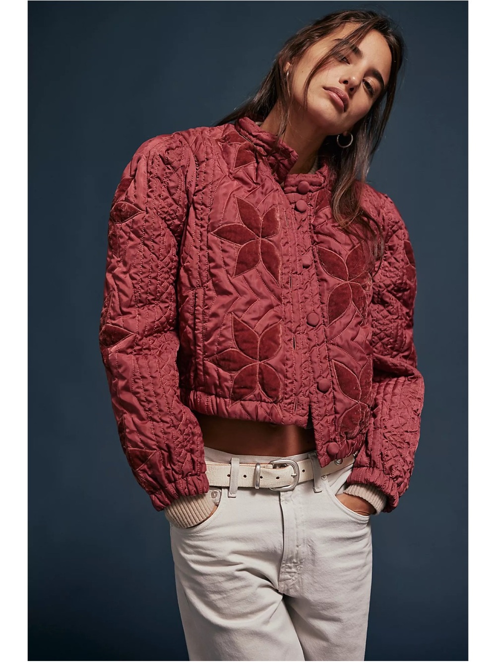 NWT Free People Quinn Quilted Cropped Jacket Marsala Red XS